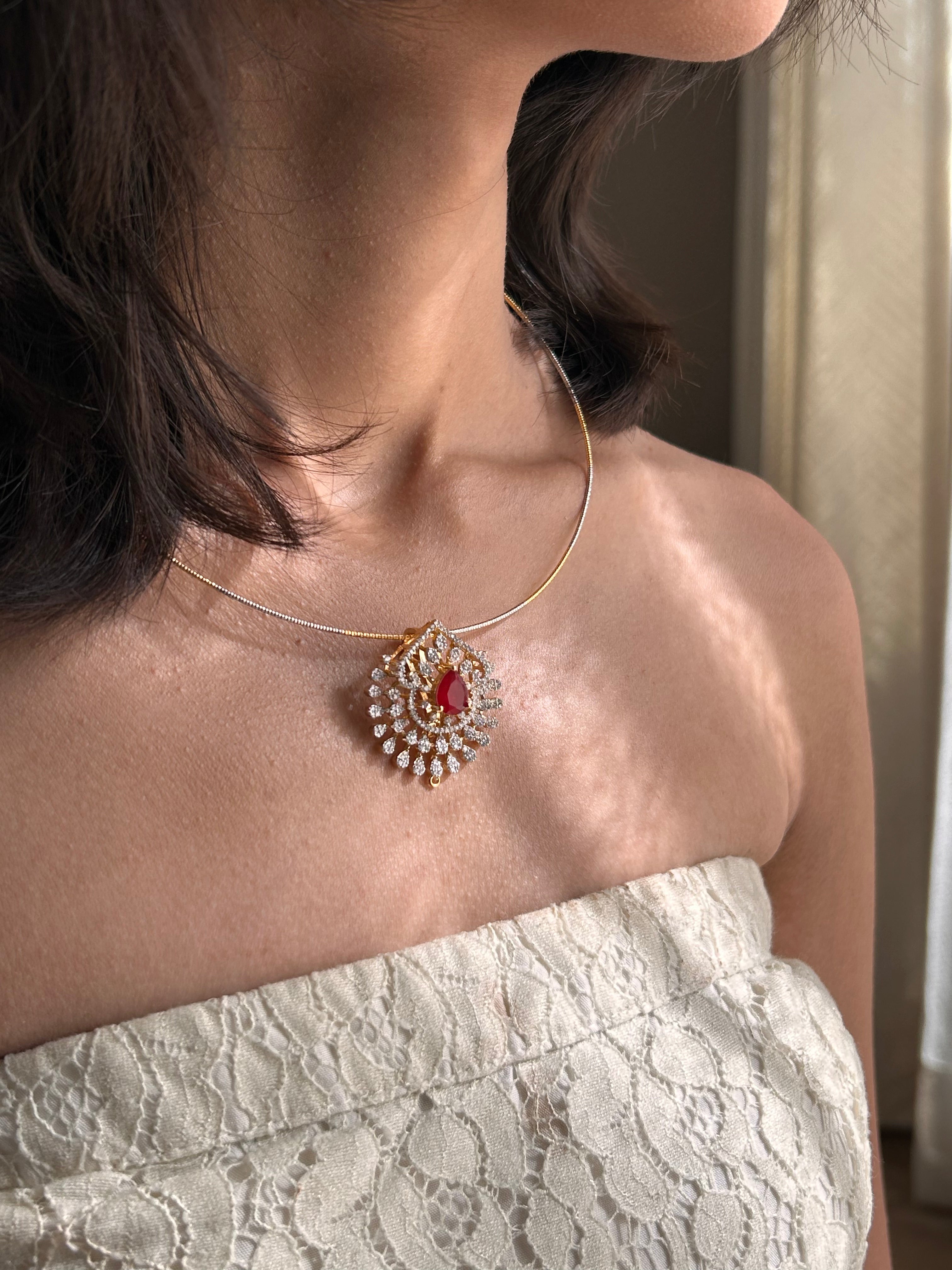 Radiance Ruby Halo Pendent